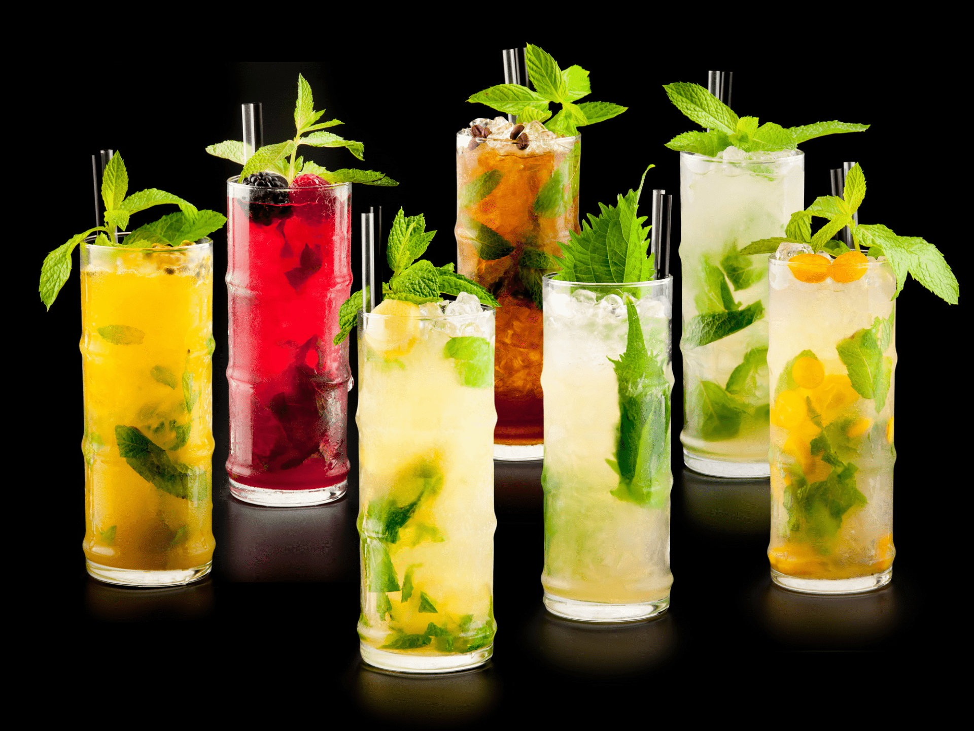 Image of various cocktails made with different ingredients. 